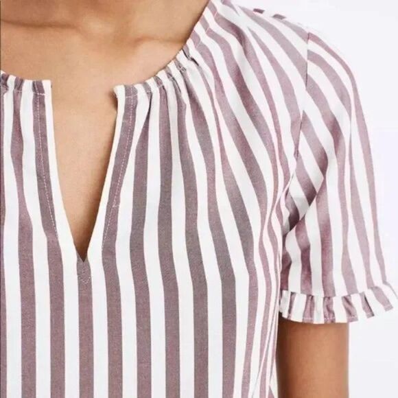 🌞 Madewell 🌞 'Stanza' Ruffle-Hem Stripe Top - [Small in Berry/White Stripe] - Picture 4 of 15